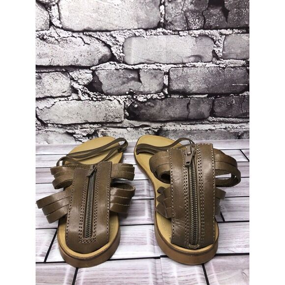 Sundance Olive Leather Open Strap Back Zip Flats Sandals Women Sz 41EU/10.5M US - Picture 6 of 16